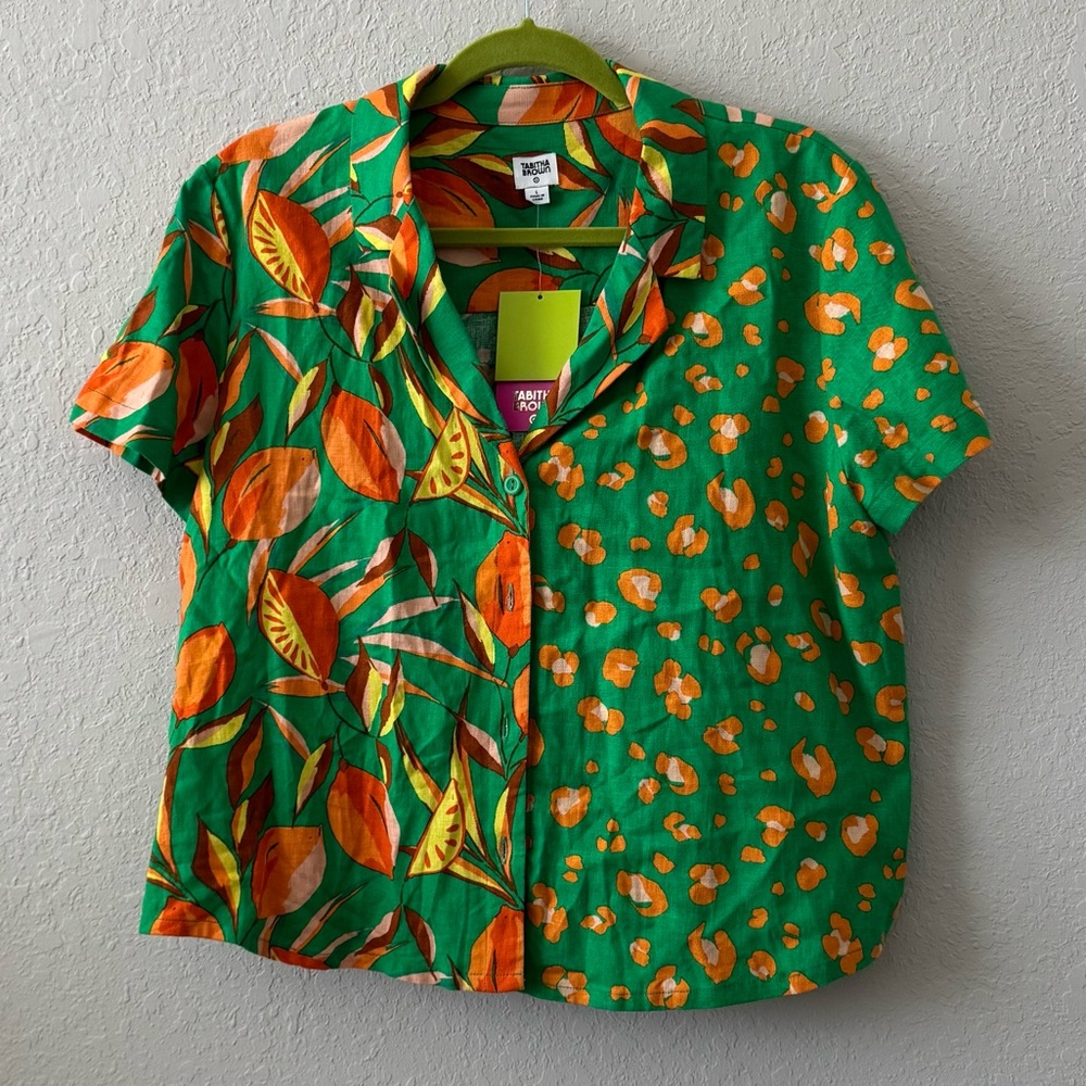 Tabitha Brown x Target Green and Orange Button Up Cropped Shirt